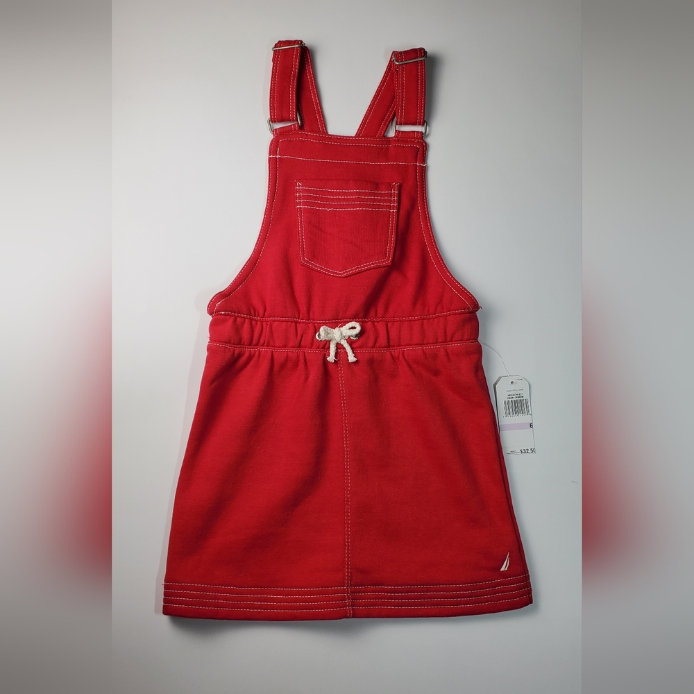 NAUTICA Girls Red Overall Jumper Dress Size 6